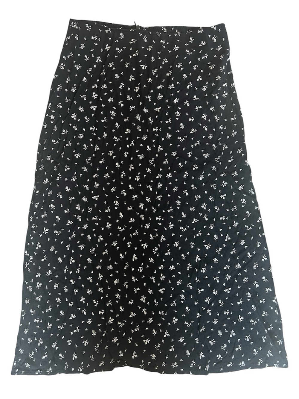 Vintage Black Midi Skirt with White Floral Print size Small 1990s